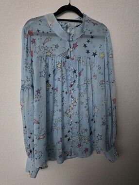 EUC Torrid Blue Star Mock Neck Chiffon Blouse